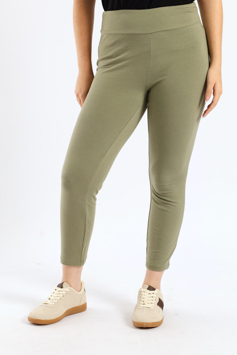 Wide Waistband Crop Legging - Artichoke Green