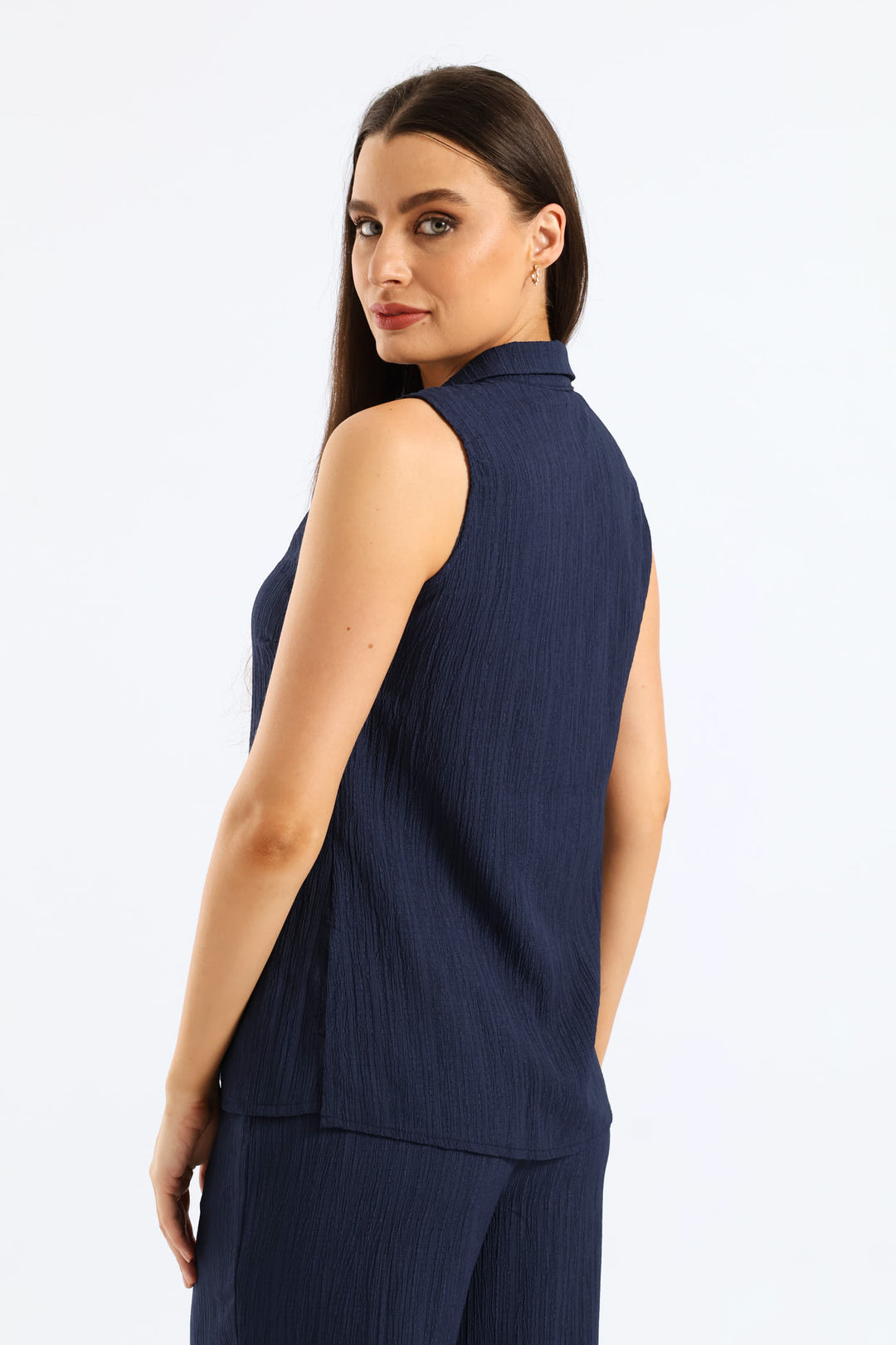 Crinkle Collared Shirt - Navy
