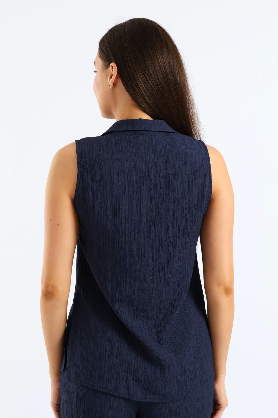 Crinkle Collared Shirt - Navy