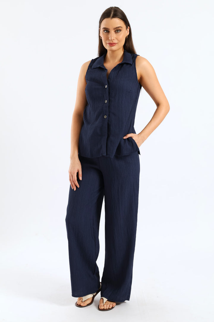 Pull-On Crinkle Pant - Navy