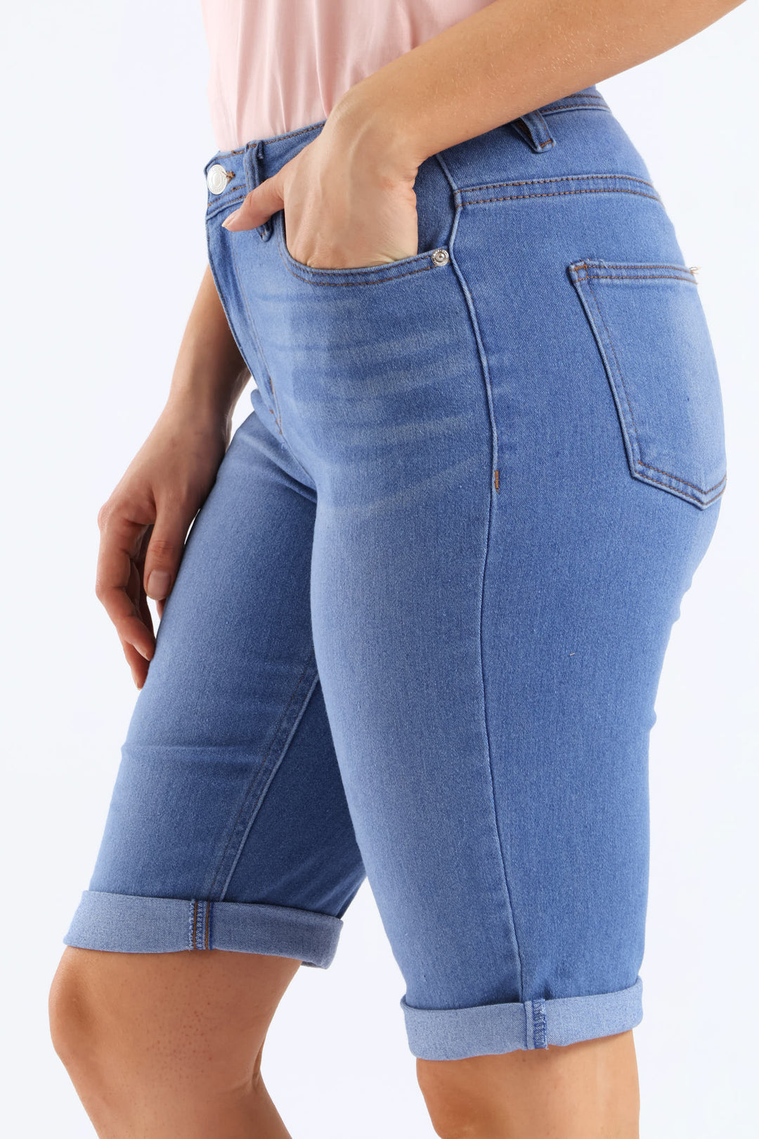 Classic Roll Hem Bermuda Supersoft Denim Short - Light Periwinkle