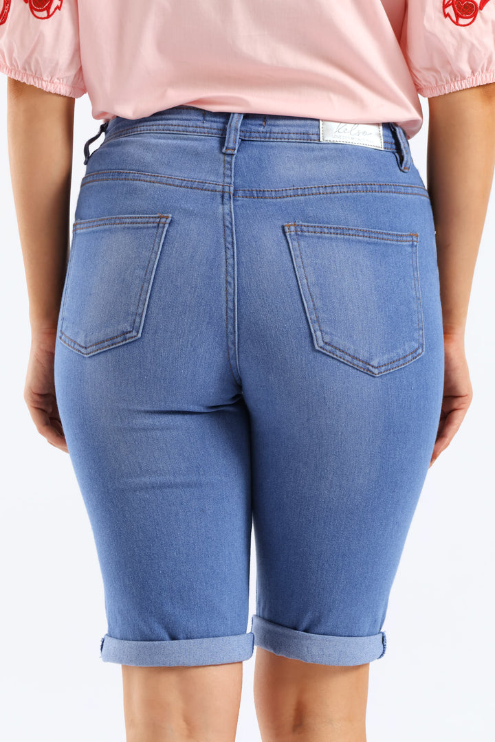 Classic Roll Hem Bermuda Supersoft Denim Short - Light Periwinkle