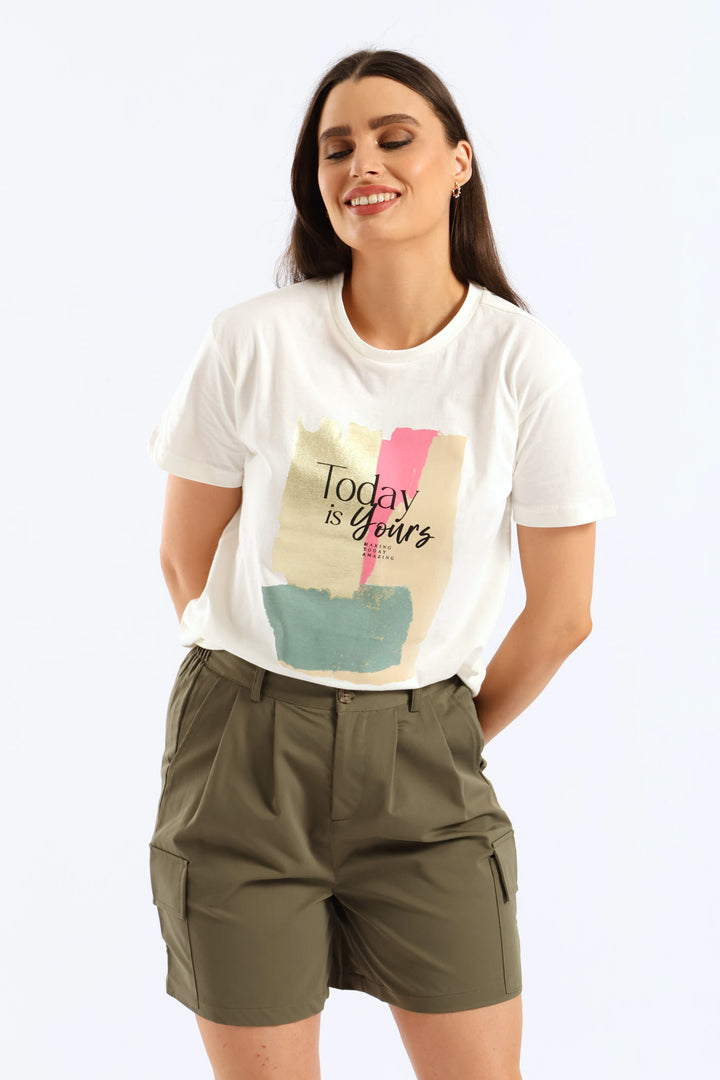 Pleat Front Utility Pocket Mid Thigh Shorts - Light Fatigue