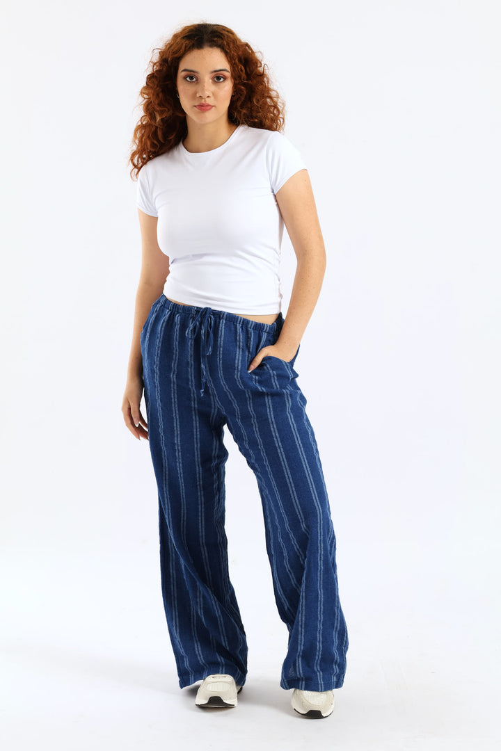 Yarn Dye Vertical Stripe Relaxed Pant - Blue