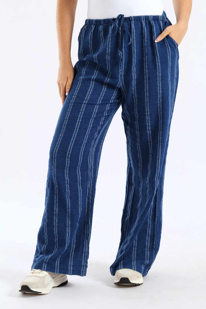 Yarn Dye Vertical Stripe Relaxed Pant - Blue