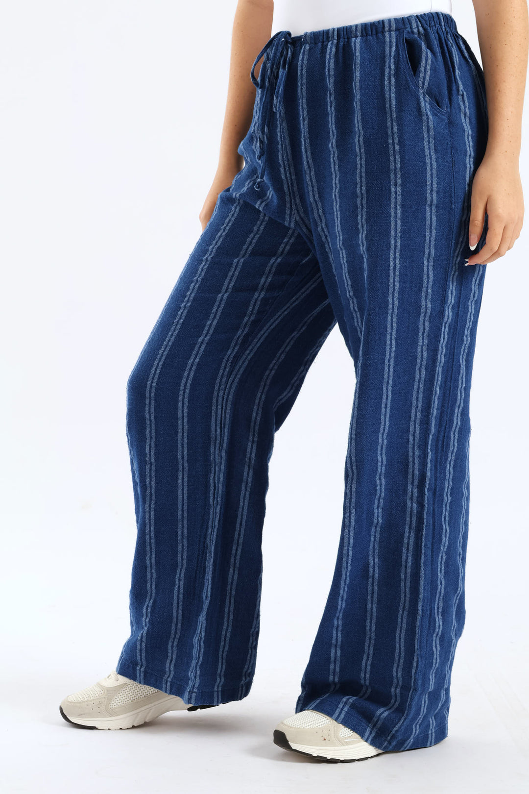 Yarn Dye Vertical Stripe Relaxed Pant - Blue