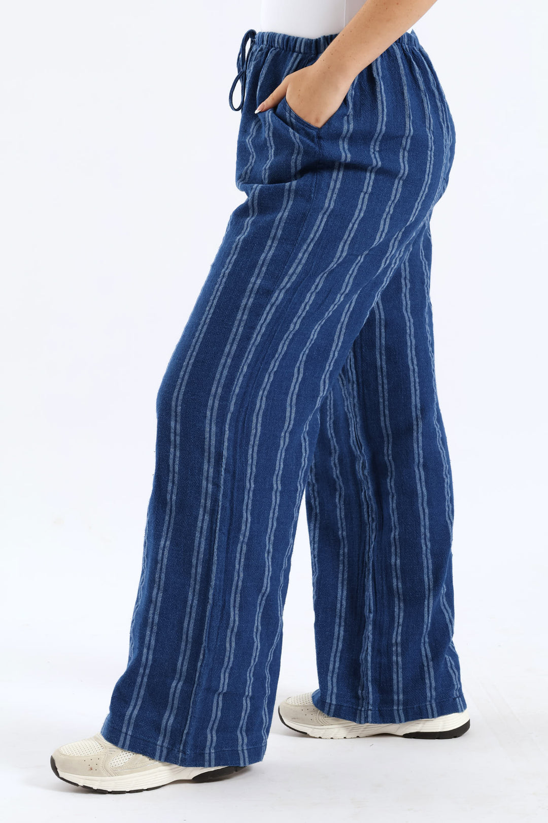 Yarn Dye Vertical Stripe Relaxed Pant - Blue