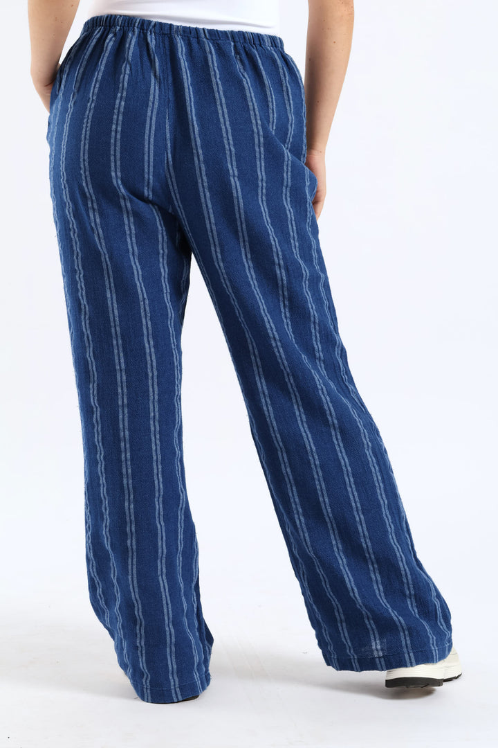 Yarn Dye Vertical Stripe Relaxed Pant - Blue
