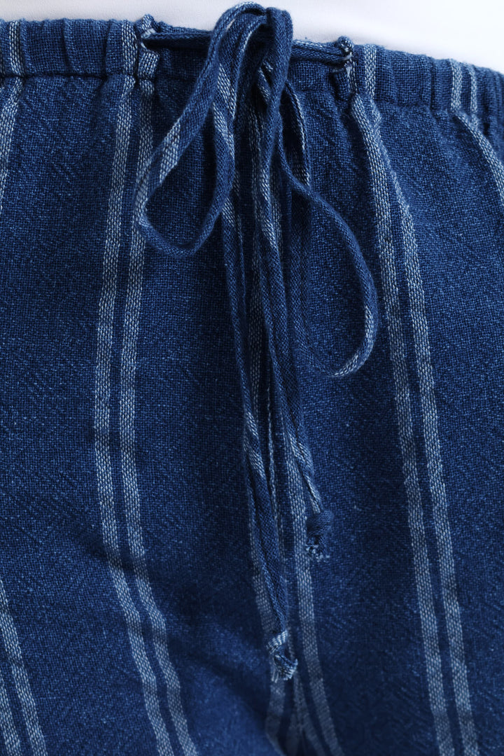 Yarn Dye Vertical Stripe Relaxed Pant - Blue