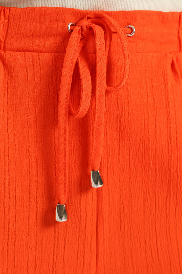 Drawstring Eyelet Crinkle Bermuda Shorts - Vermilion