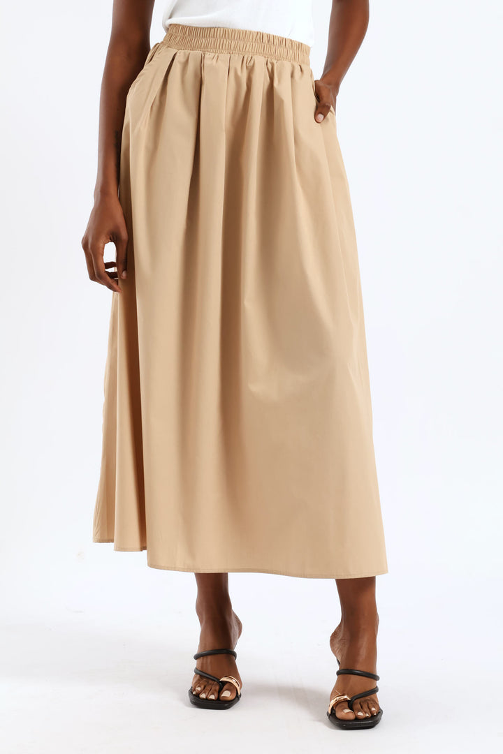 Pull-On Poplin Midaxi Skirt - Stone