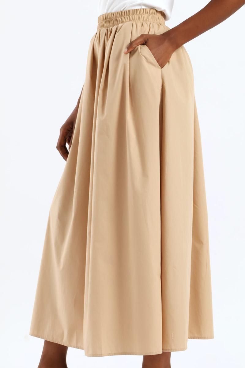 Pull-On Poplin Midaxi Skirt - Stone