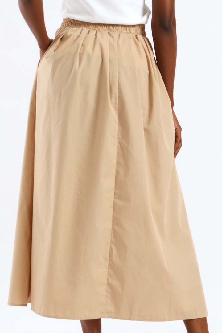 Pull-On Poplin Midaxi Skirt - Stone