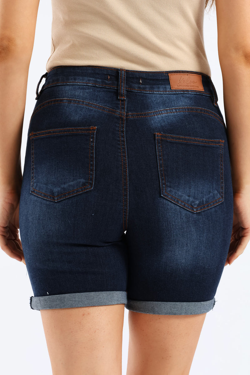 Classic Roll Hem Mid Thigh Supersoft Denim Short - Ink