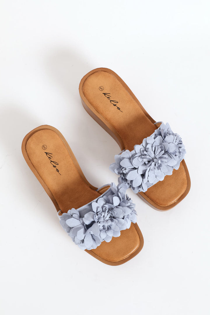 Flower Mule Wedge Heel - Periwinkle