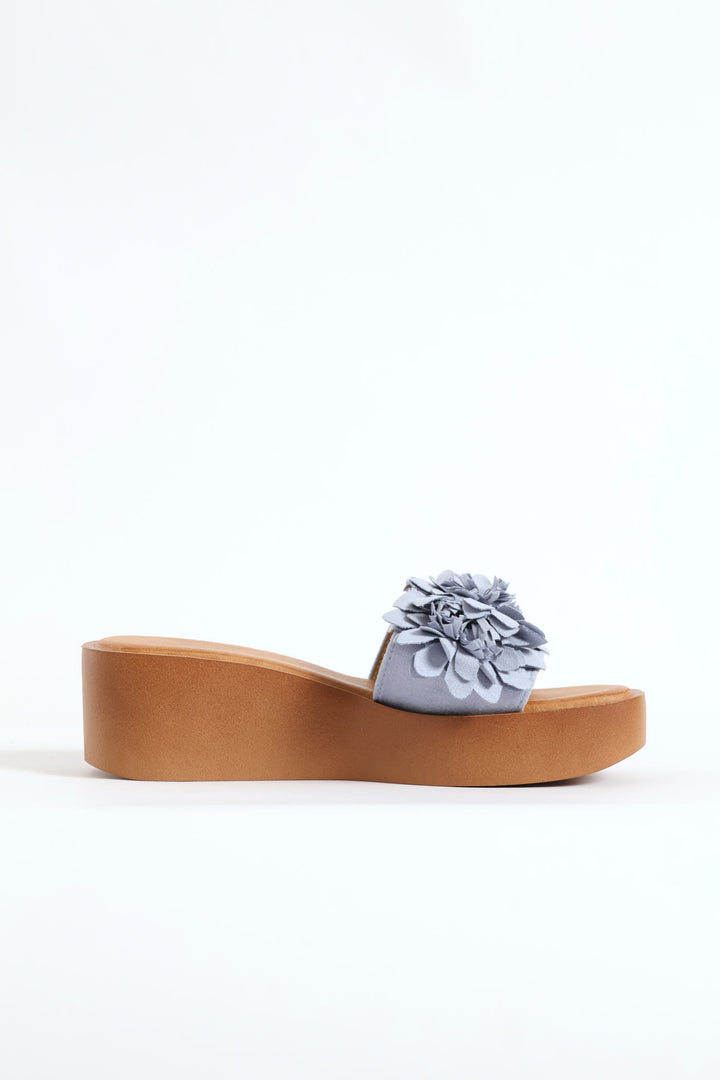 Flower Mule Wedge Heel - Periwinkle