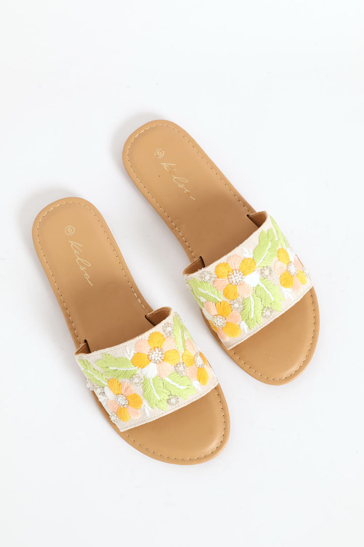 Floral Embroidery Single Band Mule Sandal - Multi
