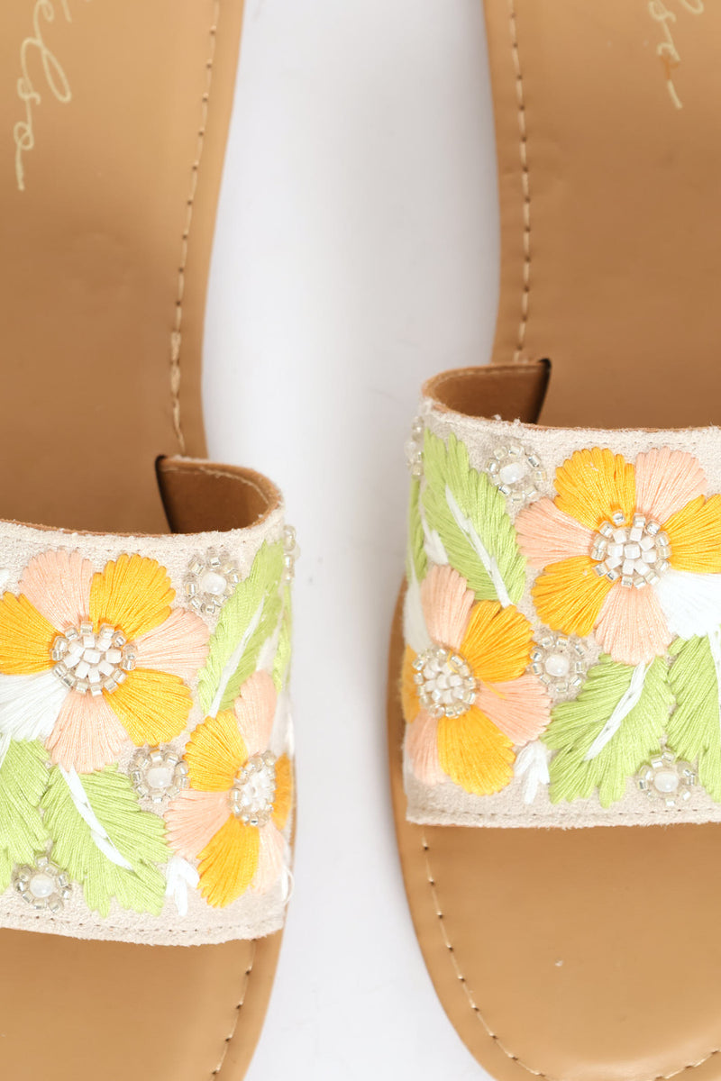 Floral Embroidery Single Band Mule Sandal - Multi