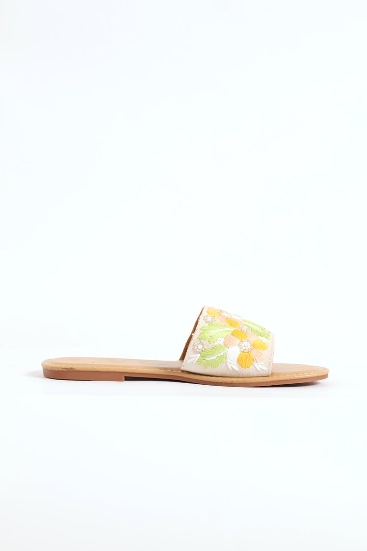 Floral Embroidery Single Band Mule Sandal - Multi