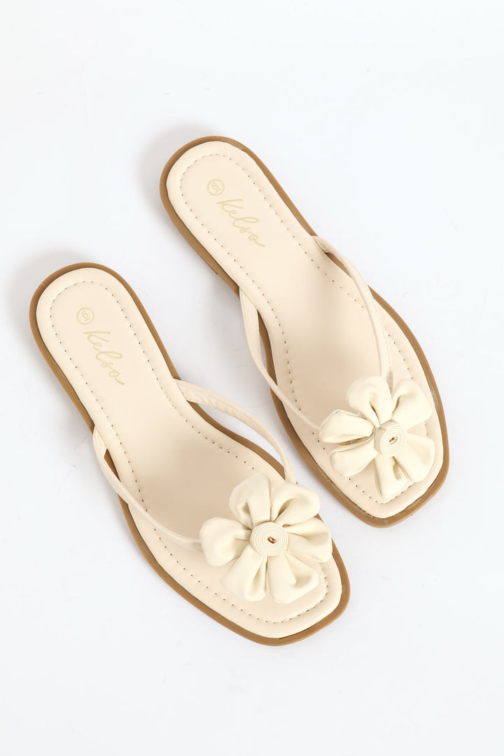 Flower Detail Thong Sandal - Off White