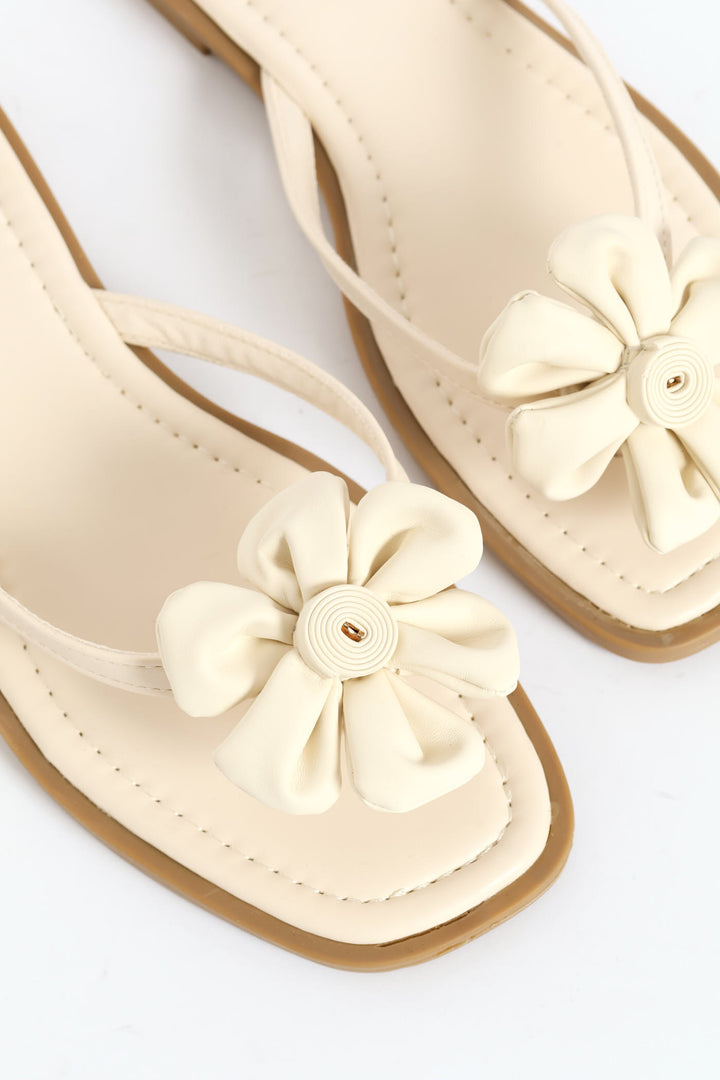 Flower Detail Thong Sandal - Off White