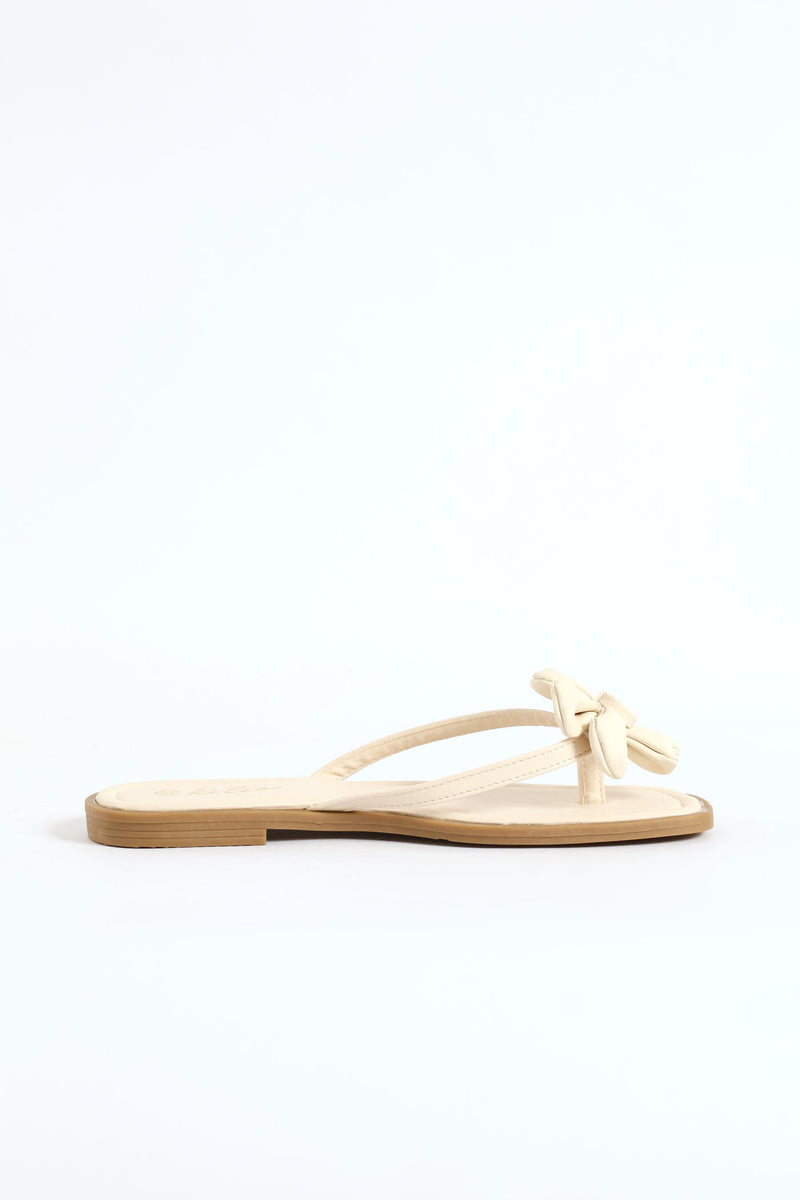 Flower Detail Thong Sandal - Off White