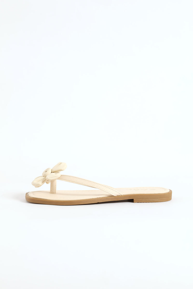 Flower Detail Thong Sandal - Off White