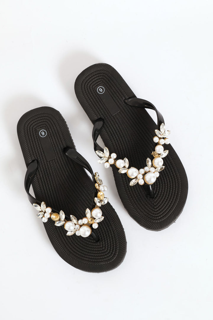 Jeweled Flip Flop - Black