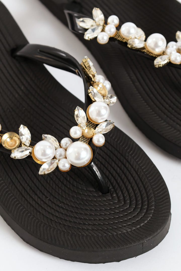 Jeweled Flip Flop - Black