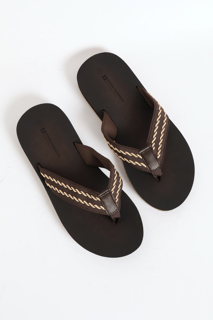 Webbed Upper Wide Vamp Sandal - Chocolate