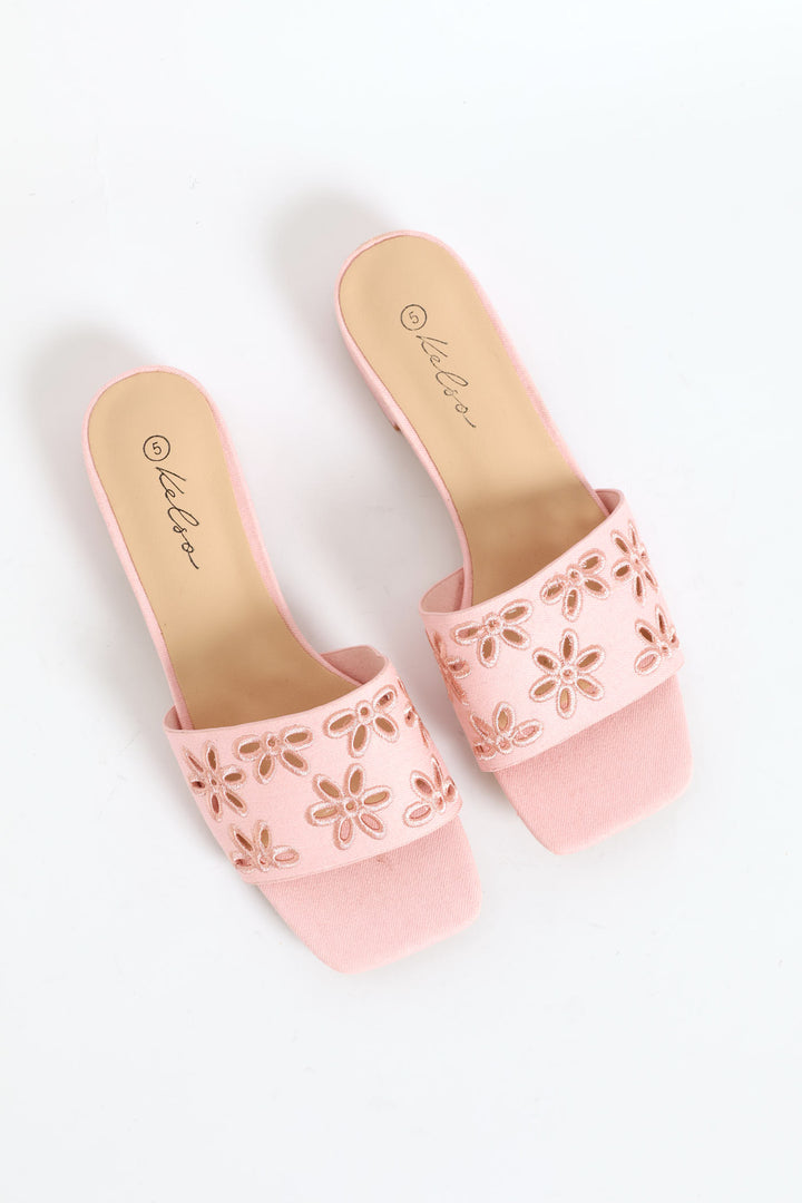 Lazer Cut Flower Single Band Mule Sandal - Pink