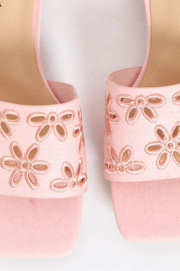Lazer Cut Flower Single Band Mule Sandal - Pink