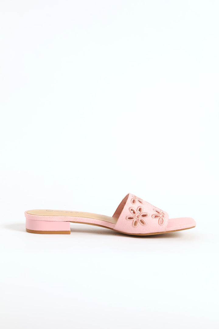 Lazer Cut Flower Single Band Mule Sandal - Pink