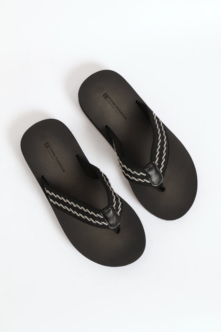 Webbed Upper Wide Vamp Sandal - Black/Grey