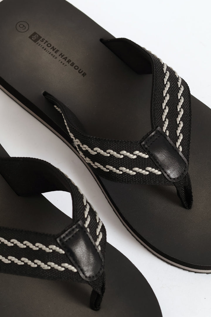 Webbed Upper Wide Vamp Sandal - Black/Grey