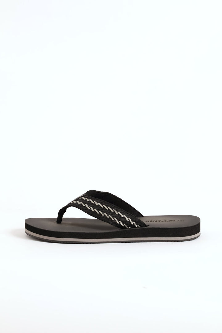 Webbed Upper Wide Vamp Sandal - Black/Grey