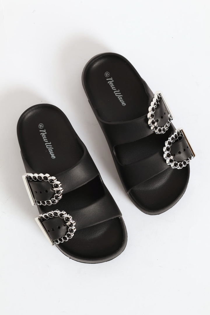 Girls Gem Moulded Health Sandal - Black