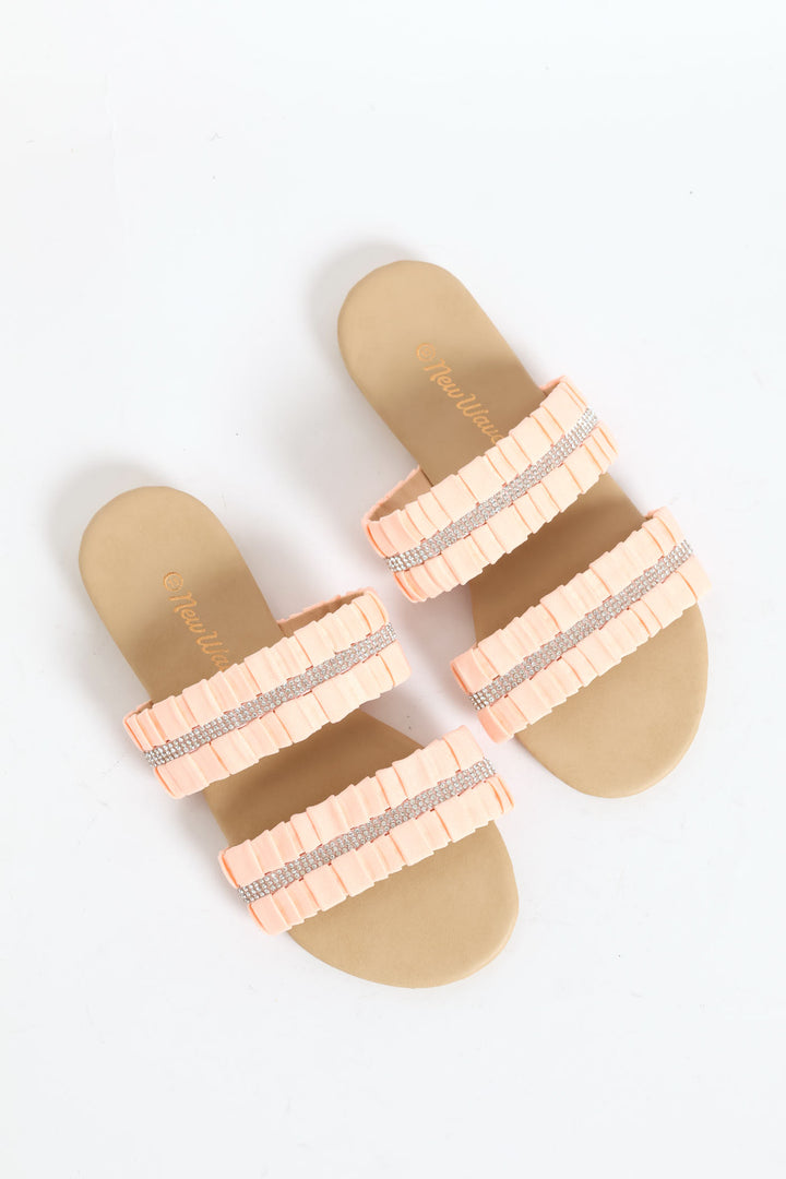 Girls Ruched Double Band Sandal - Blush
