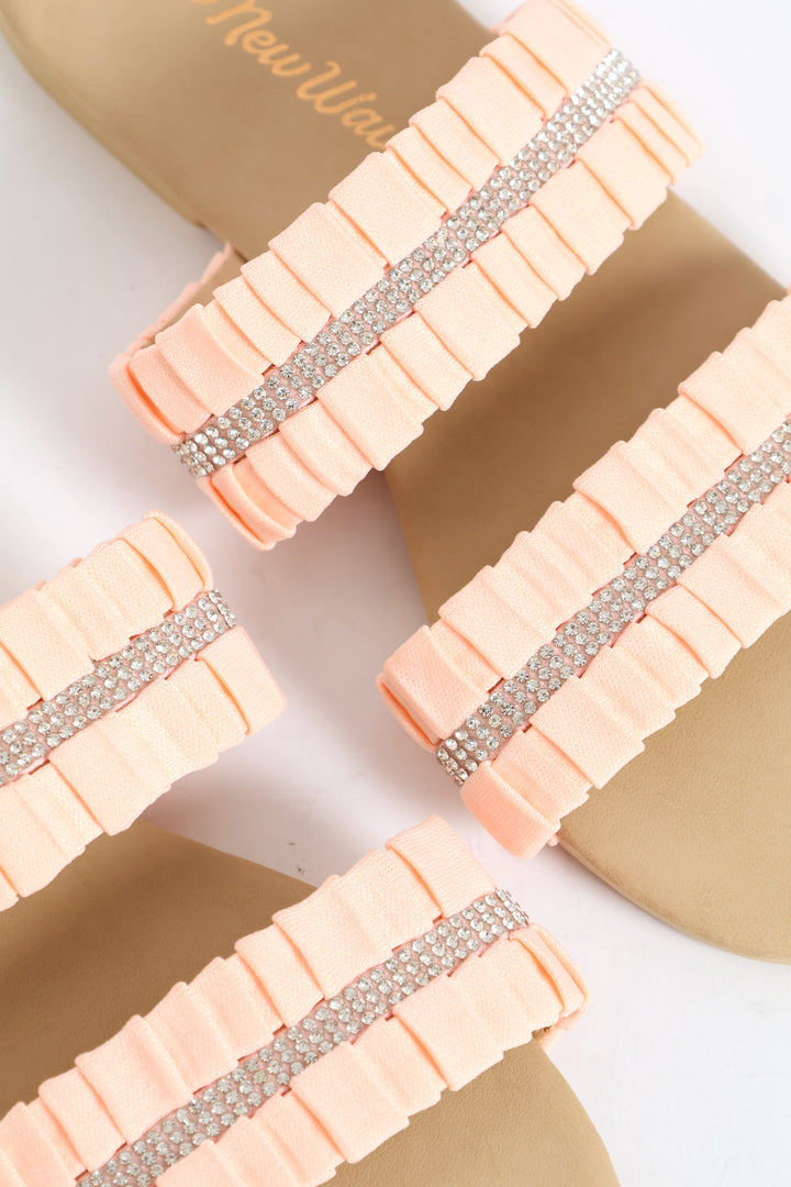 Girls Ruched Double Band Sandal - Blush