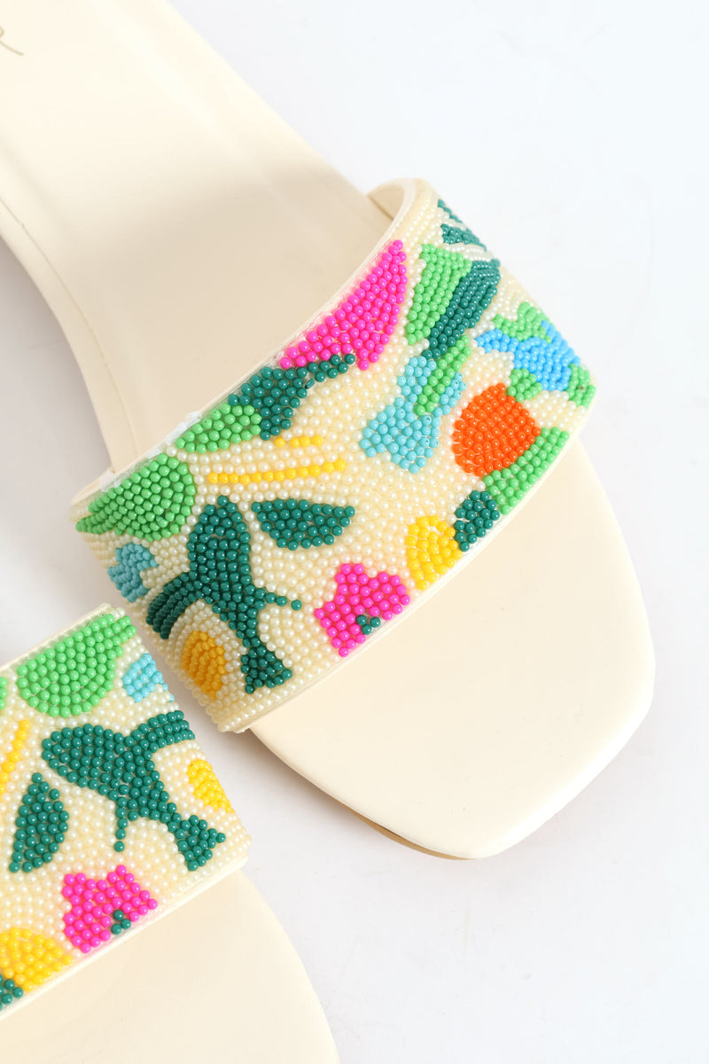 Beaded Sandal On Low Block Heel - Multi