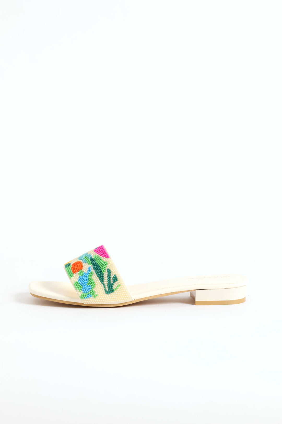 Beaded Sandal On Low Block Heel - Multi