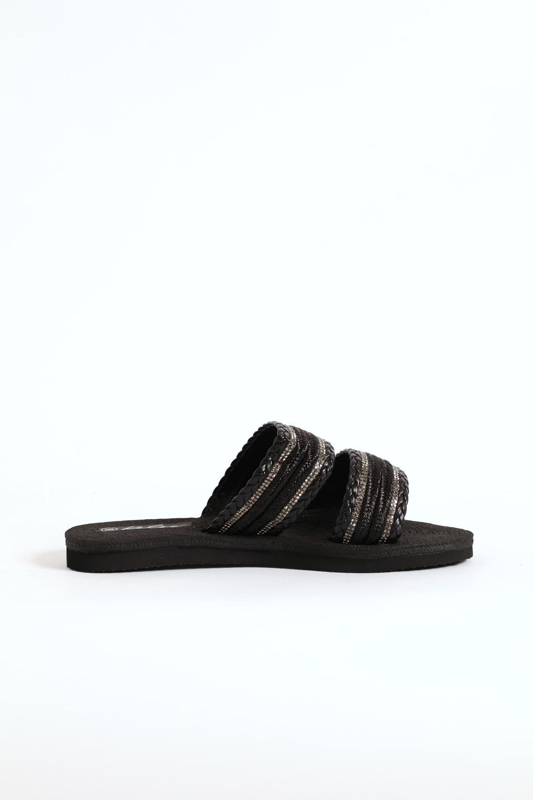 Double Band Tape Diamante Sandal - Black