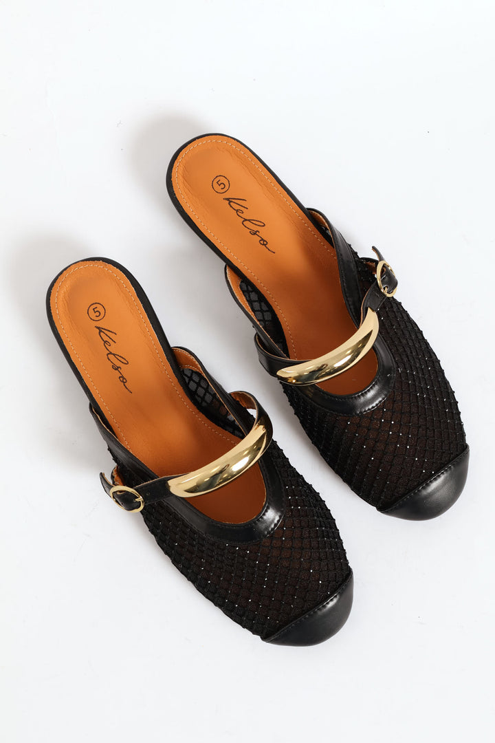 Gold Trim Detail Diamante Push In  - Black