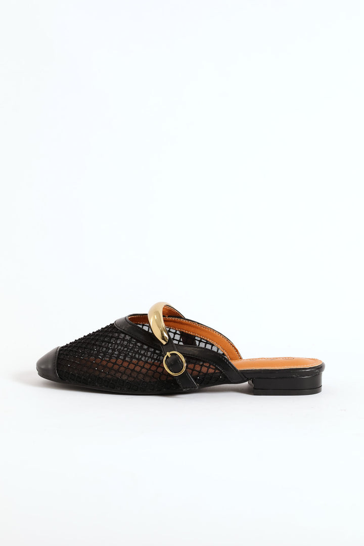 Gold Trim Detail Diamante Push In  - Black