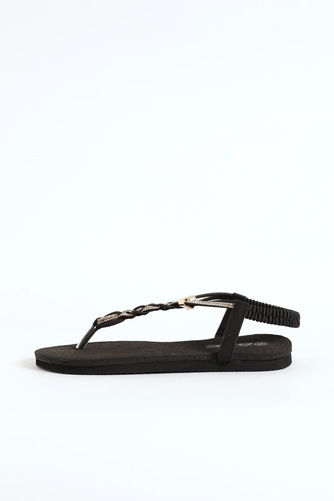 Diamante Plaited Slingback Thong Sandal - Black