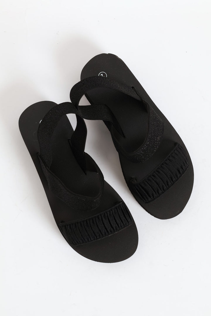 Girls Elastic Eva Wedge Sandal - Black