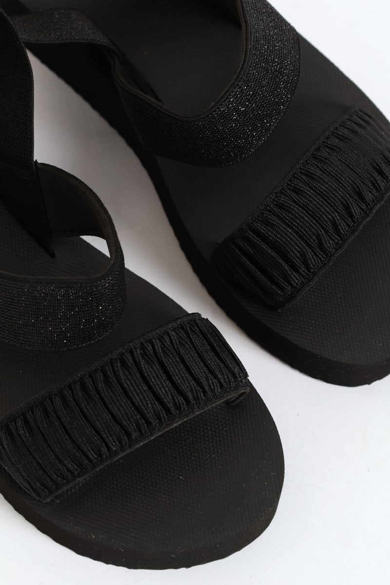 Girls Elastic Eva Wedge Sandal - Black