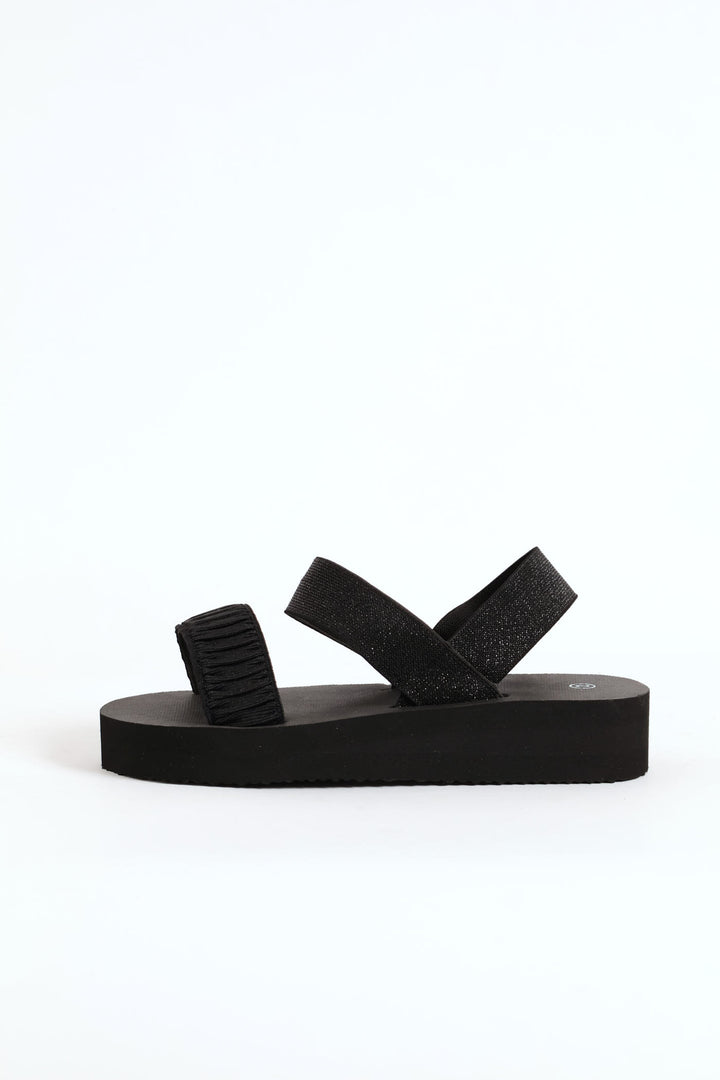 Girls Elastic Eva Wedge Sandal - Black