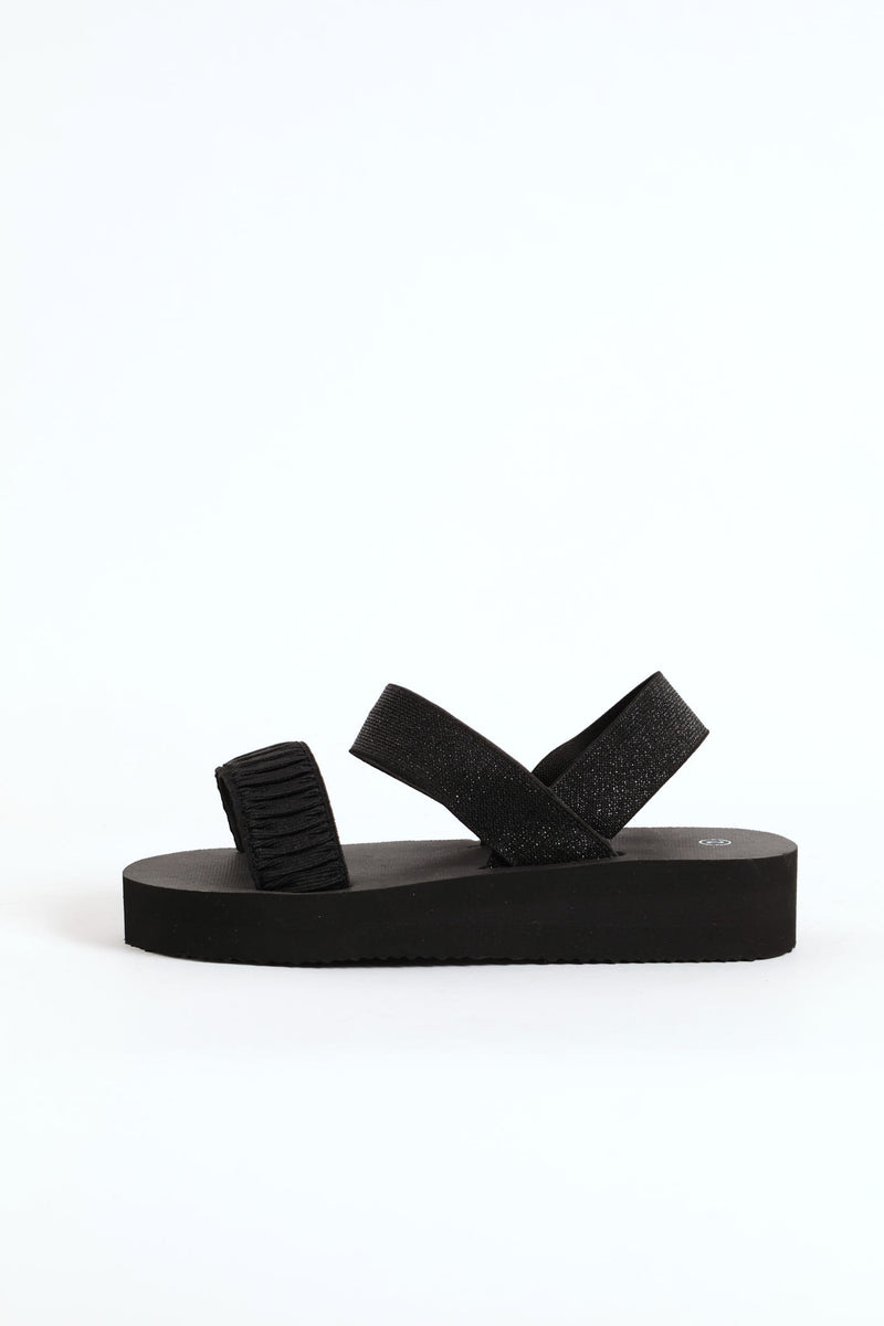Girls Elastic Eva Wedge Sandal - Black