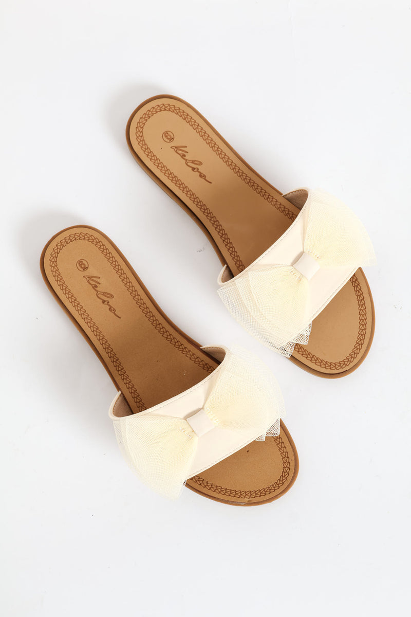 Mesh Bow Upper On Comfort Outsole Sandal - Natural